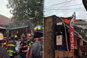 Seis bomberos heridos tras incendio de cuatro alarmas en restaurante de Brooklyn.