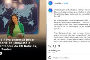 La cadena Canção Nova confirmó la muerte de Elaine Santos con este comunicado.
