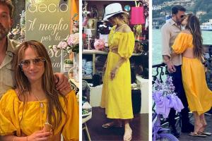El vestido amarillo que JLo utilizó en su luna de miel está a mitad de precio