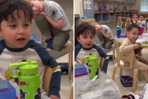 Niño enseña a su compañero a contar en español