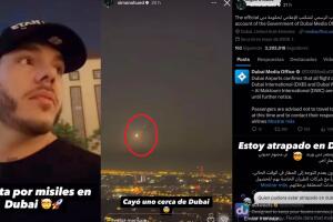 Simón Ahued está "atrapado" en Dubái y ha documentado cómo algunos misiles aparentemente caen cerca de esa ciudad.  