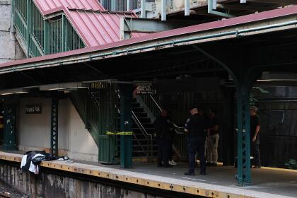NEW YORK, NEW YORK - JULY 30: NYPD officers investigate the scene of a man hit by a train at the Prospect Park subway stop on July 30, 2025 in the Prospect Lefferts Gardens neighborhood of the Brooklyn borough in New York City. (Photo by Michael M. Santiago/Getty Images)