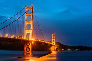 The Golden Gate Bridge in San Francisco at night