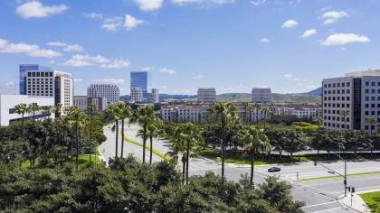 Aerial view of the downtown Irvine, California skyline.