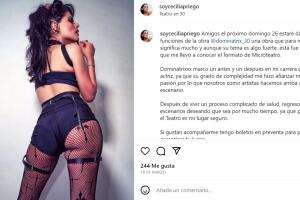 Así anunció Cecilia Priego su regreso al teatro en marzo pasado. 
