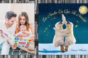 Carolina y su esposo le leen un libro a la pequeña Chloe