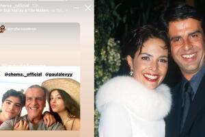 La foto de la izquierda es la que 'El Pirru' publicó en Instagram con sus hijos 'Chema' Fernández y Paula Levy, dejando fuera a José Emilio Levy.