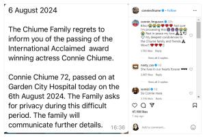 Muere la actriz sudafricana Connie Chiume