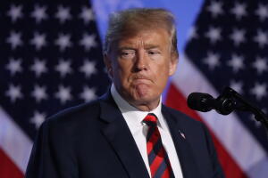 El presidente Donald Trump, en la conferencia de prensa de la OTAN en Bruselas. 
