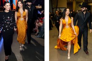 Ángela Aguilar, su madre Aneliz y su hermano Leonardo en los Latin GRAMMY 2025