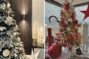 Árbol de Navidad con adornos gigantes