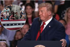 Donald Trump San Antonio Freeman Coliseum manifestantes protesta manifestantes pagados Texas Ken Paxton