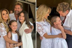 Geraldine Bazán y Gabriel Soto juntos en la primera comunión de su hija