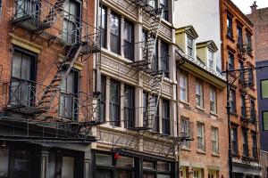 New York City East village buildings with fire escapes
