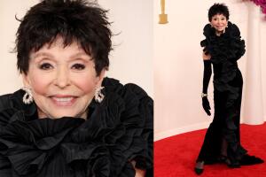 La legendaria Rita Moreno hizo así su aparición en la 'red carpet'.
