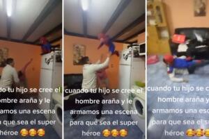 Papás montaron escena para que su hijo jugara a ser Spider-Man