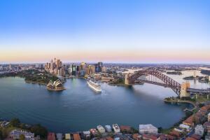 Panoramic View of Beautiful Sunrise at Sydney City Skyline