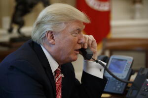 President Donald Trump talks with new Irish Prime Minister Leo Varadkar during a telephone call, Tuesday, June 27, 2017, in the Oval Office of the White House in Washington