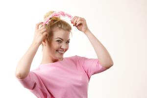 Woman having flowers wreath