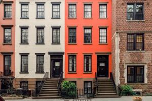 Brownstone facades & row houses  in an iconic neighborhood of Brooklyn Heights in New York City