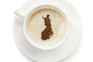 Coffeecup with powder in the shape of Finland