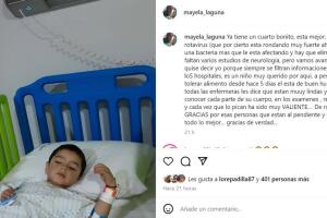 Mayela Laguna hizo esta publicación el pasado domingo 18 de febrero en la que reveló que el niño tiene "rotavirus" y una "bacteria".