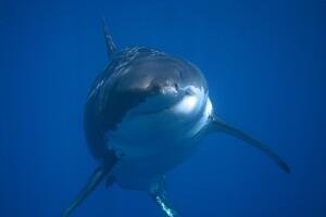 Great White Shark approaching camera head on.