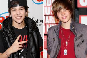 Austin Mahone (izquierda) y Justin Bieber (derecha)