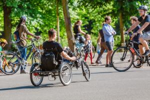 disabled man on the special handbike bicycle