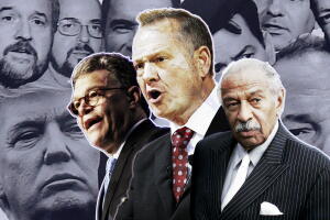 Al Franken, Roy Moore, John Conyers, en el primer plano de una composición que incluye a varios de los hombres poderosos que han sido denunciados por comportamientos sexuales inapropiados. 
