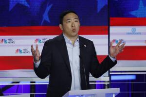 Entrepreneur Andrew Yang speaks during the second night of the first U.S. 2020 presidential election Democratic candidates debate in Miami, Florida, U.S.