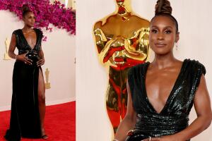 La actriz Issa Rae fue parte de las tendencias de este año con este look oscuro. Su vestido es AMI Paris.