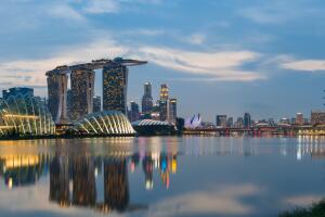 Panorama of marina bay sand, garden by the bay and singapore flyer