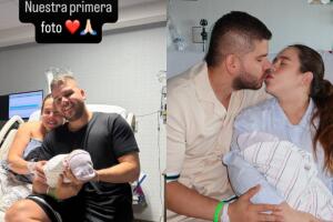 La de la izquierda es la primera foto de Antonia Botero, de 'Los Chicaneros', y su esposo Chavi junto a su bebé recién nacido. 