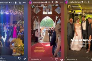 Maity Interiano fue acompañada a la entrada de la iglesia por su papá, don  Ernesto Interiano, con quien también bailó en la fiesta. 