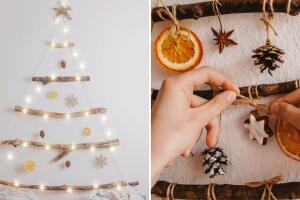 Árbol de Navidad en la pared decorado con naturaleza muerta