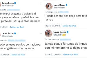 Serie de tuits que Laura Bozzo publicó durante la noche del martes 21 de septiembre.