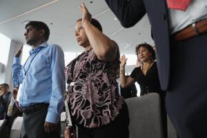Naturalization Ceremony Held On Observation Deck Of One World Trade In NYC