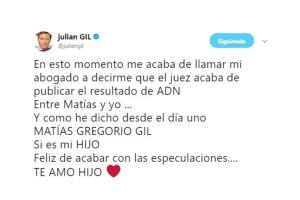 Así confirmó Julián Gil que Matías era su hijo biológico