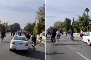 Video muestra momento en que enfurecido conductor casi arrolla a un grupo de ciclistas
