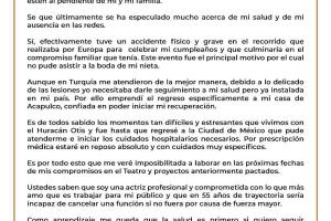Sylvia Pasquel comunicado sobre su salud