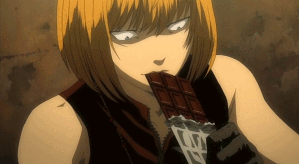 Death Note personaje comiendo chocolate