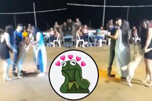 Perrito se hace viral al bailar el vals de los XV años de su dueño.