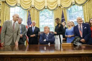 Donald Trump, Mike Pence, Melania Trump, Michael Collins, Buzz Aldrin, Eric “Rick” Armstrong