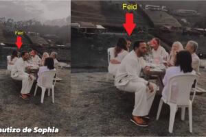 En algunos medios y cuentas de redes sociales circula esta foto que evidencia la presunta asistencia de Feid al bautizo de la sobrina de Karol G.  