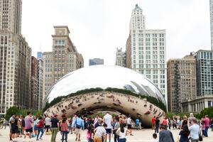 Millennium Park, Chicago featuring the Cloud Gate sculpture. Also known as the Bean.