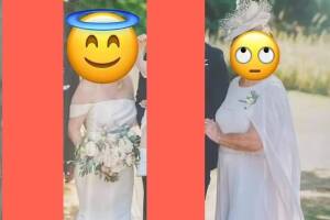 Suegra de la novia usa vestido blanco el día de la boda