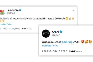 Este fue el tuit con el que Anahí le respondió a Karol G tras el anuncio de la gira de RBD.
