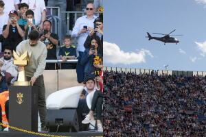 Gerard Piqué y sus hijos llegaron en helicóptero a la final de la 'Kings League' en Barcelona.