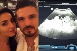 Fernando Santana aparece a la izquierda con su nueva pareja, Gina Crespo, y a la derecha una imagen del bebé que ambos esperan.